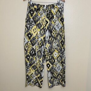 D&Co Beach Grey Yellow Geometric Print Wide Leg Pants